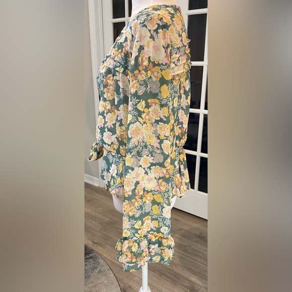 Free People Calisto Floral Tie-Front Top - Boho Ruffle Blouse - Picture 12 of 16